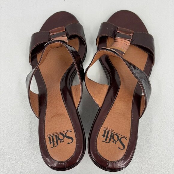 Sofft Anita Slide Sandal Size 9 Brown Copper Metallic Wedge Patent Leather Mule - Picture 10 of 11